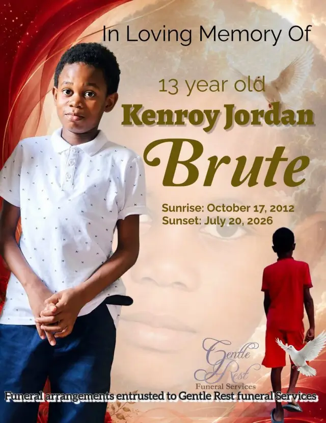 Image 1 accompanying “Death announcement of Kenroy Jordan Brute known as OG,moneyboy,Nounouille Age 13 Of Guadeloupe He died on July 20th 2026 in Dominica”